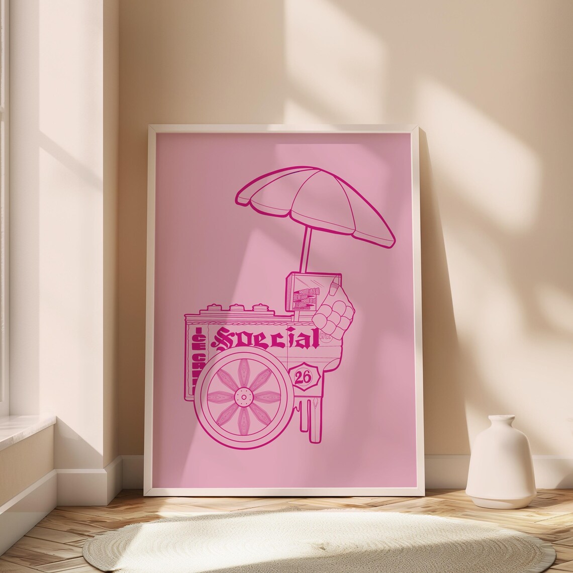 Filipino Dirty Ice Cream Sorbetero Cart Pink Line Art Poster