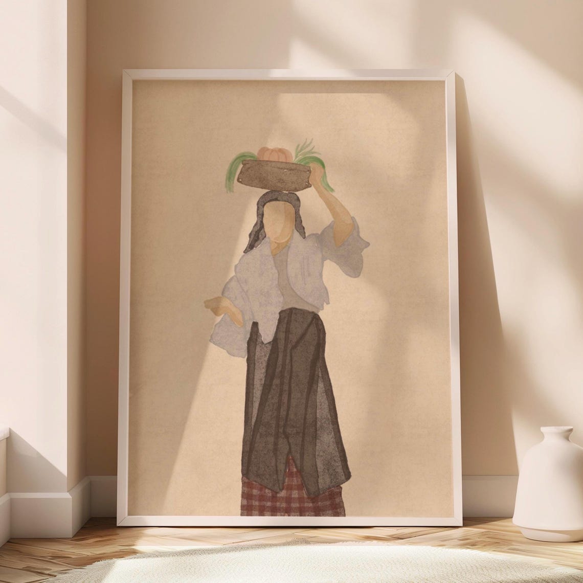 Filipina Harvest Woman Balancing Fruit Basket Folk Art Wall Print