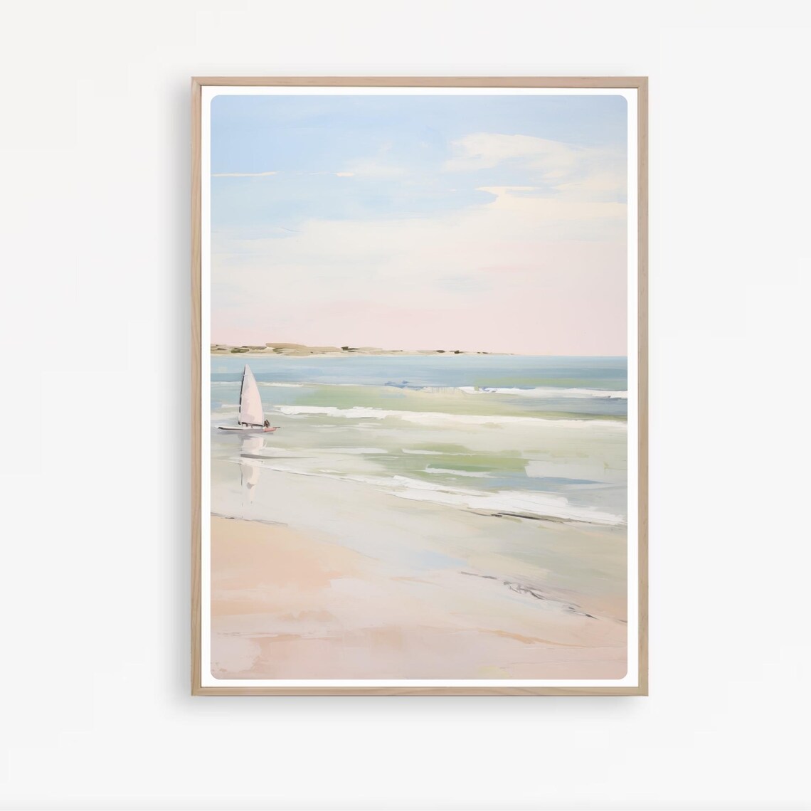 Pastel Beach Sailboat Watercolor Coastal Shoreline Painting Poster - Image 3