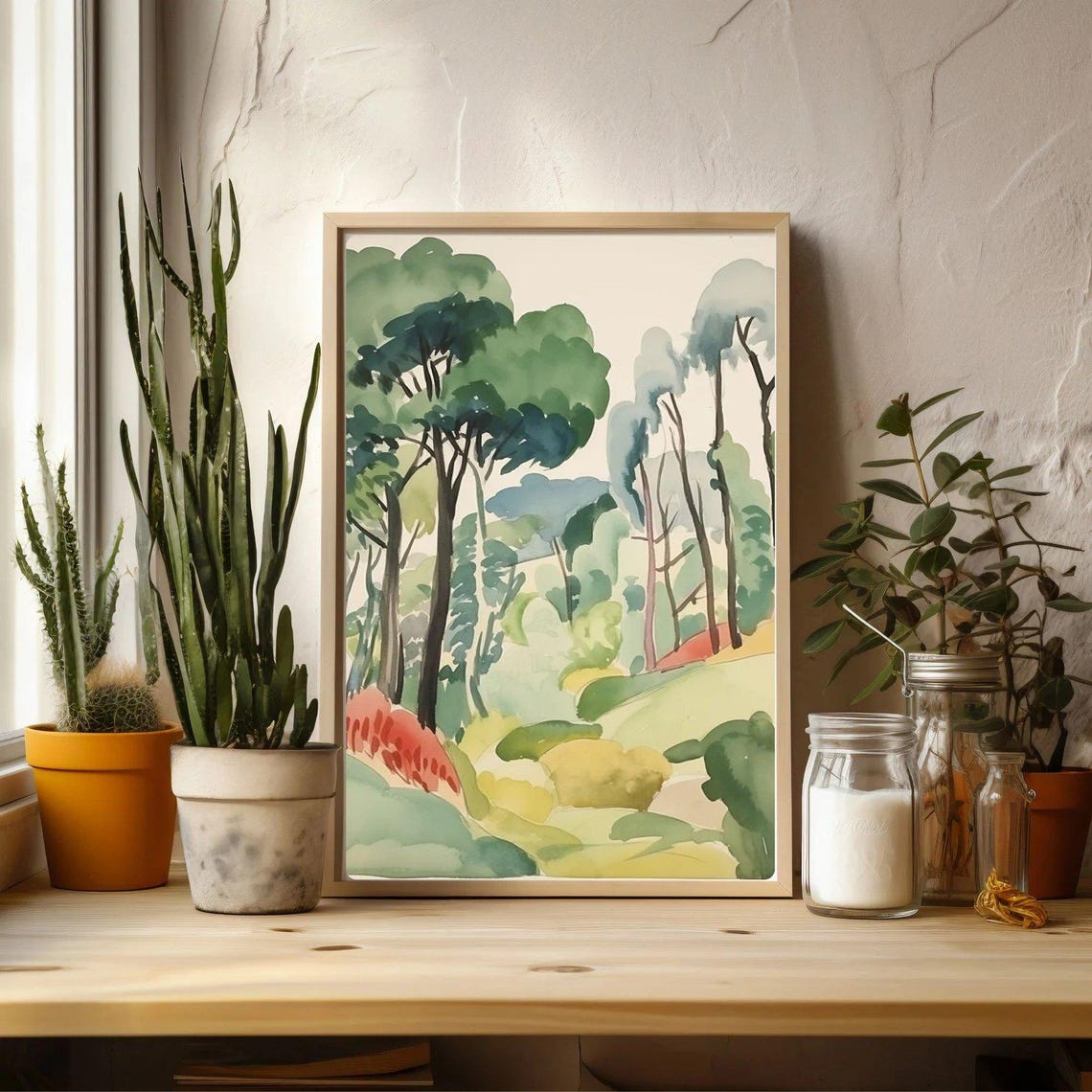 Australian Trees Watercolor Landscape Abstract Green Forest Print - Image 2