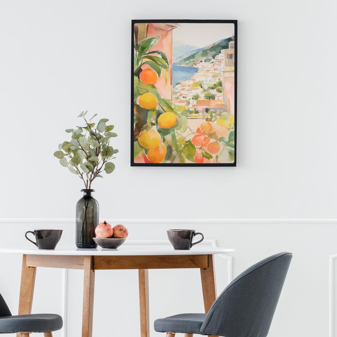 Amalfi Coast Lemon Tree View Watercolor Italian Village Sea Poster - Image 2