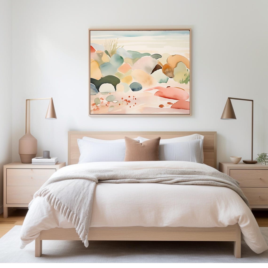 Abstract Coastal Beach Rocks Pastel Watercolor Landscape Poster - Image 3