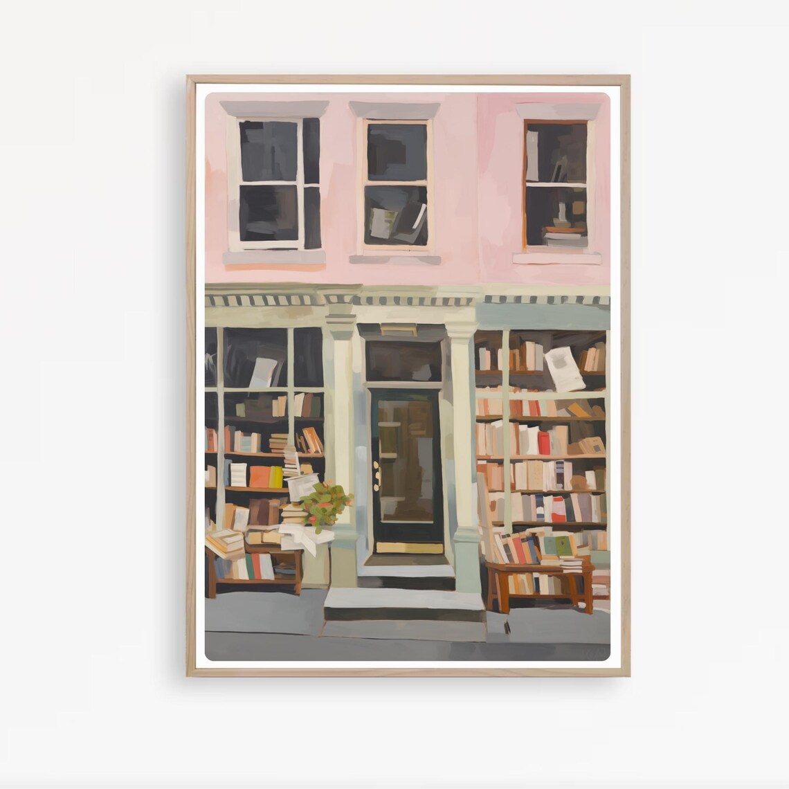 Pink Bookshop Storefront Illustration Cozy London Book Store Poster - Image 4