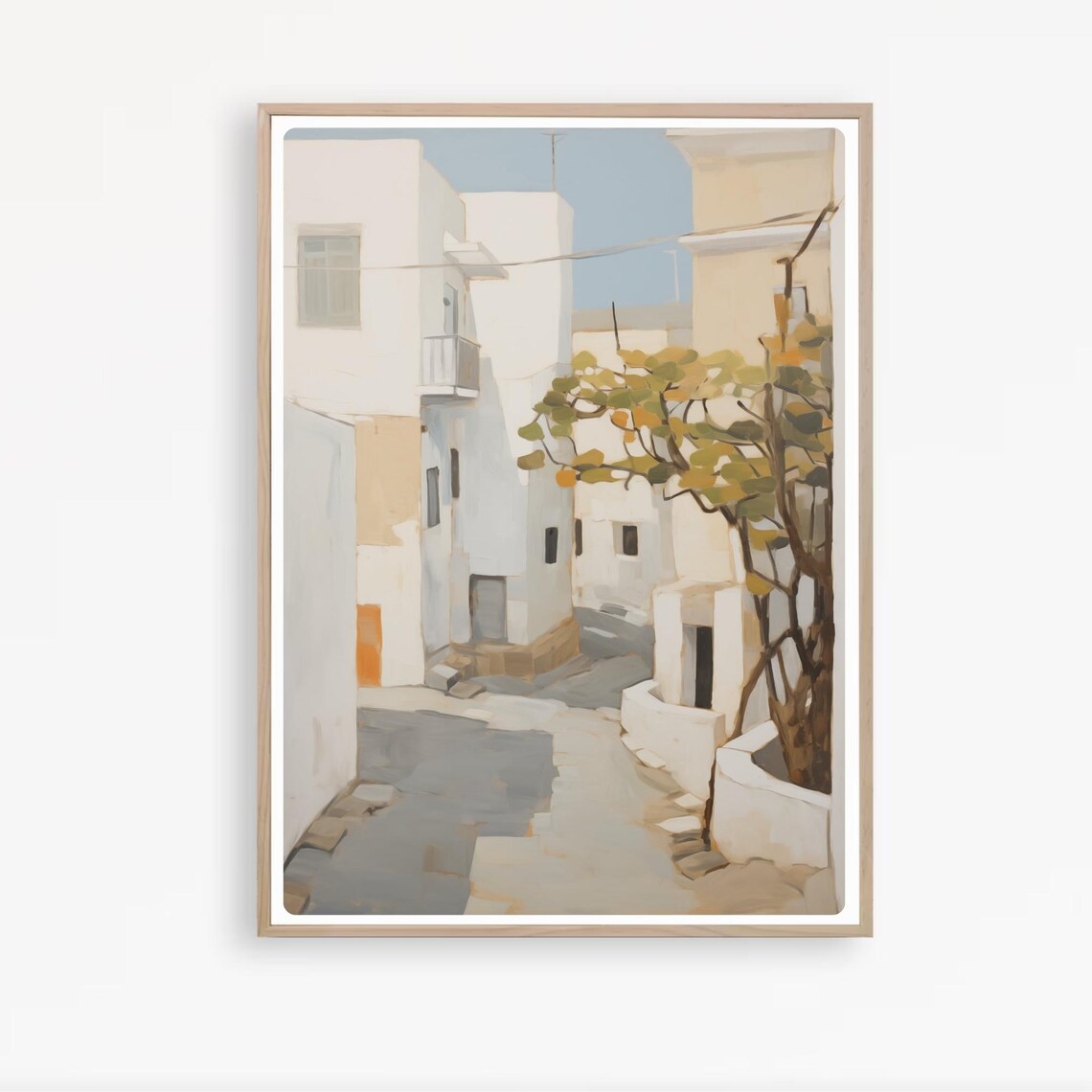 Greek Village Street Whitewashed Houses Olive Tree Painting Poster - Image 4