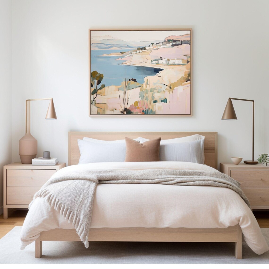 Pink Abstract Seascape Coastal Cliffs Soft Pastel Painting Poster - Image 3