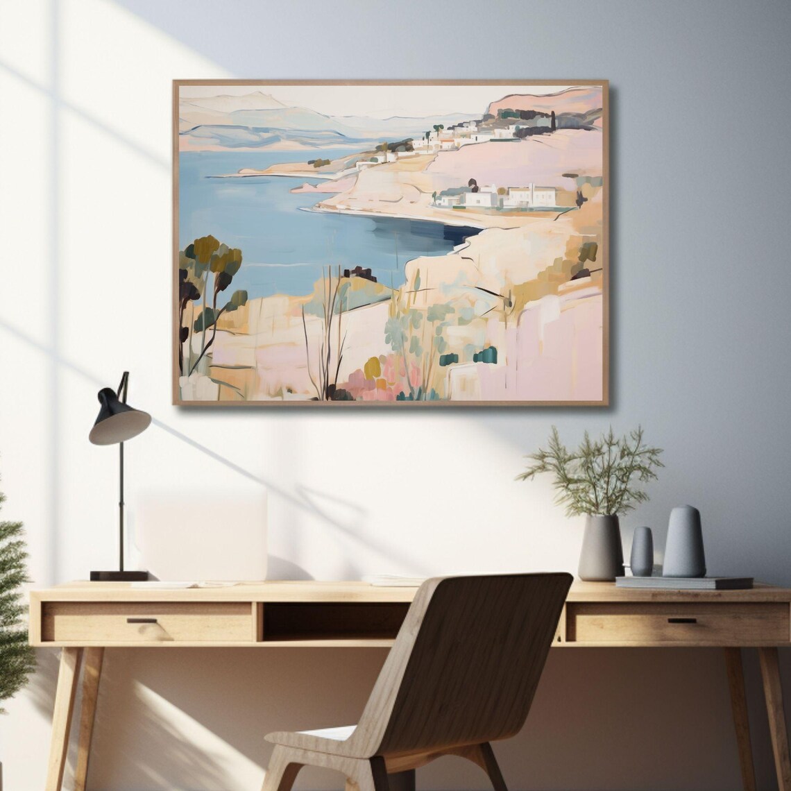 Pink Abstract Seascape Coastal Cliffs Soft Pastel Painting Poster - Image 4