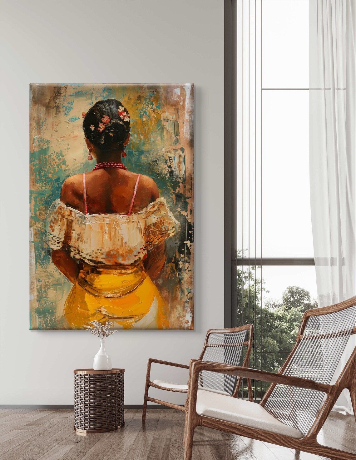 Brazilian Woman in White Lace Off-Shoulder Blouse Oil Art Poster - Image 6