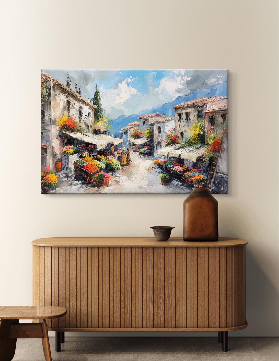European Flower Market Village Street Stalls Bold Impasto Poster - Image 6