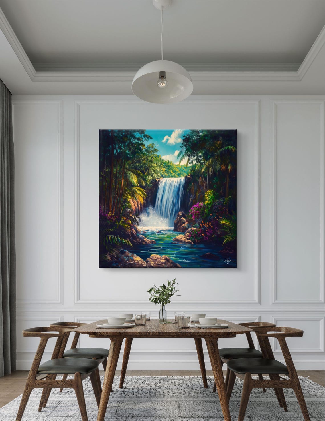 Tropical Jungle Waterfall with Lush Green Foliage Art Poster - Image 6