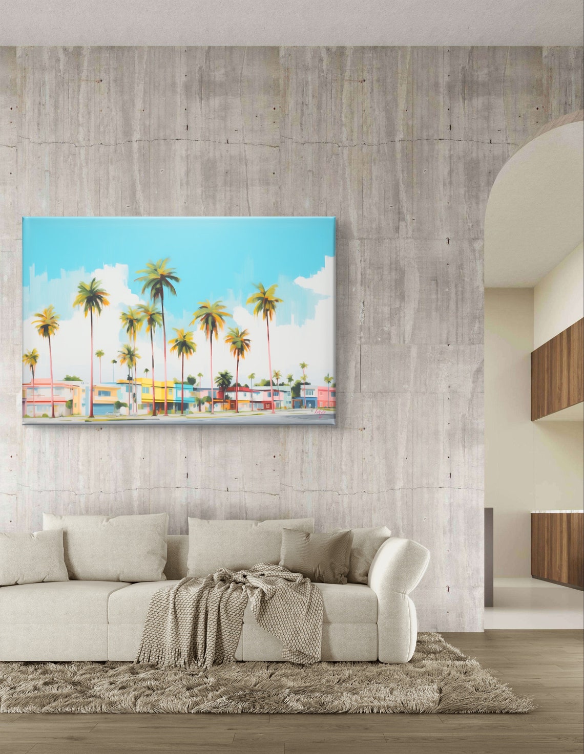 Miami Palm Trees and Pastel Art Deco Buildings Sunny Street Poster - Image 5