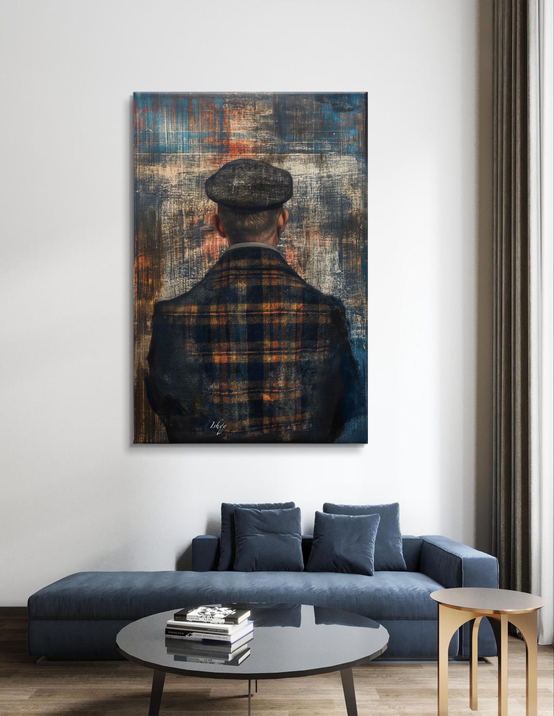 Scottish Gentleman Harris Tweed Flat Cap Back View Heritage Poster - Image 4