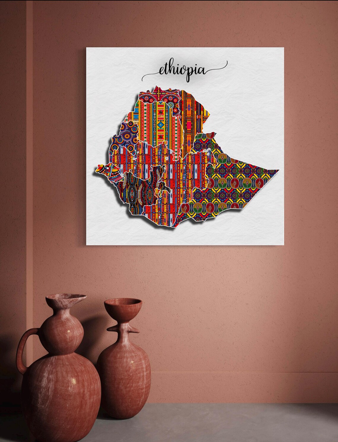 Ethiopia Country Map in Colorful African Pattern Style Poster - Image 6
