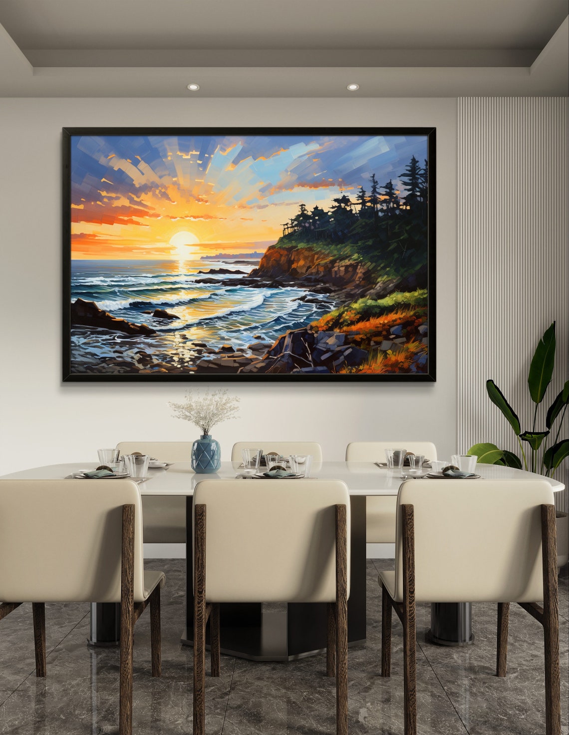 Oregon Coast Sunset Cliffs Pine Trees and Crashing Waves Poster - Image 2