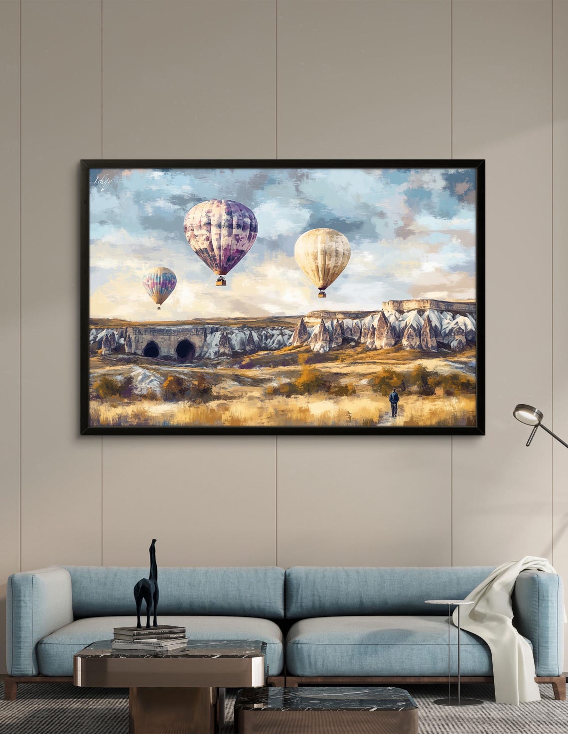 Cappadocia Hot Air Balloons Drifting Over Rock Valley Landscape Poster - Image 2