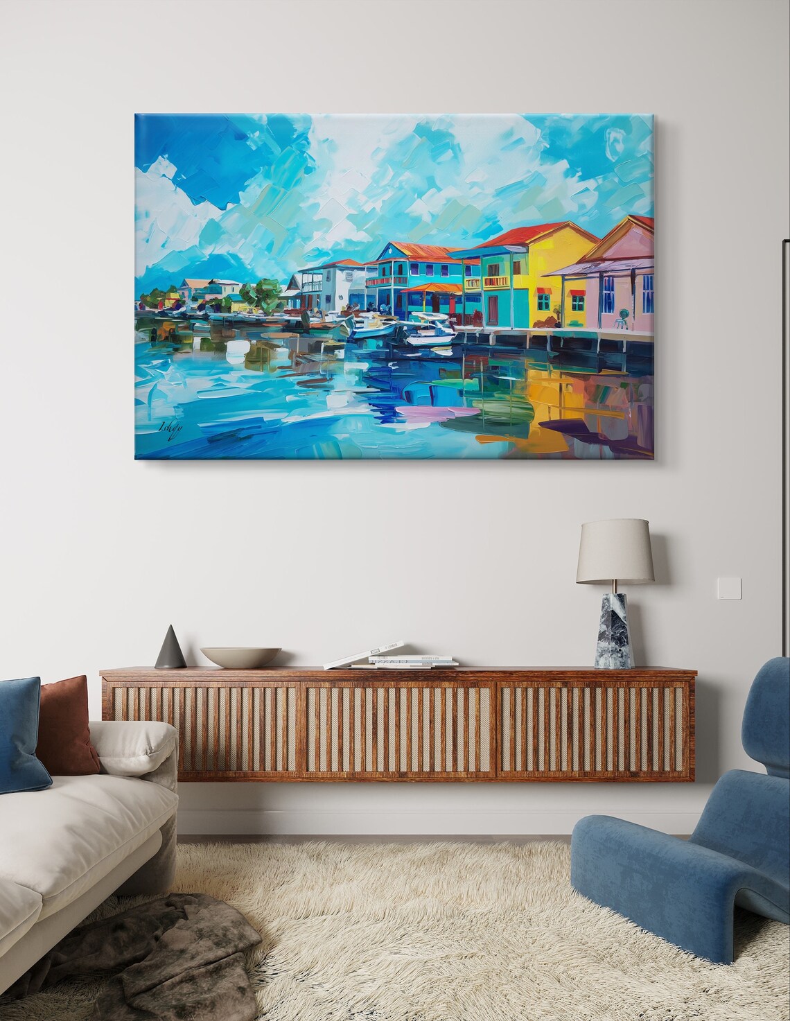 Belize City Caribbean Waterfront Vibrant Harbor Painting Art Poster - Image 5