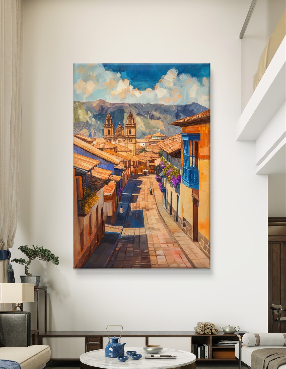 Cusco Peru Colonial Street with Blue Balconies and Cathedral Poster - Image 6