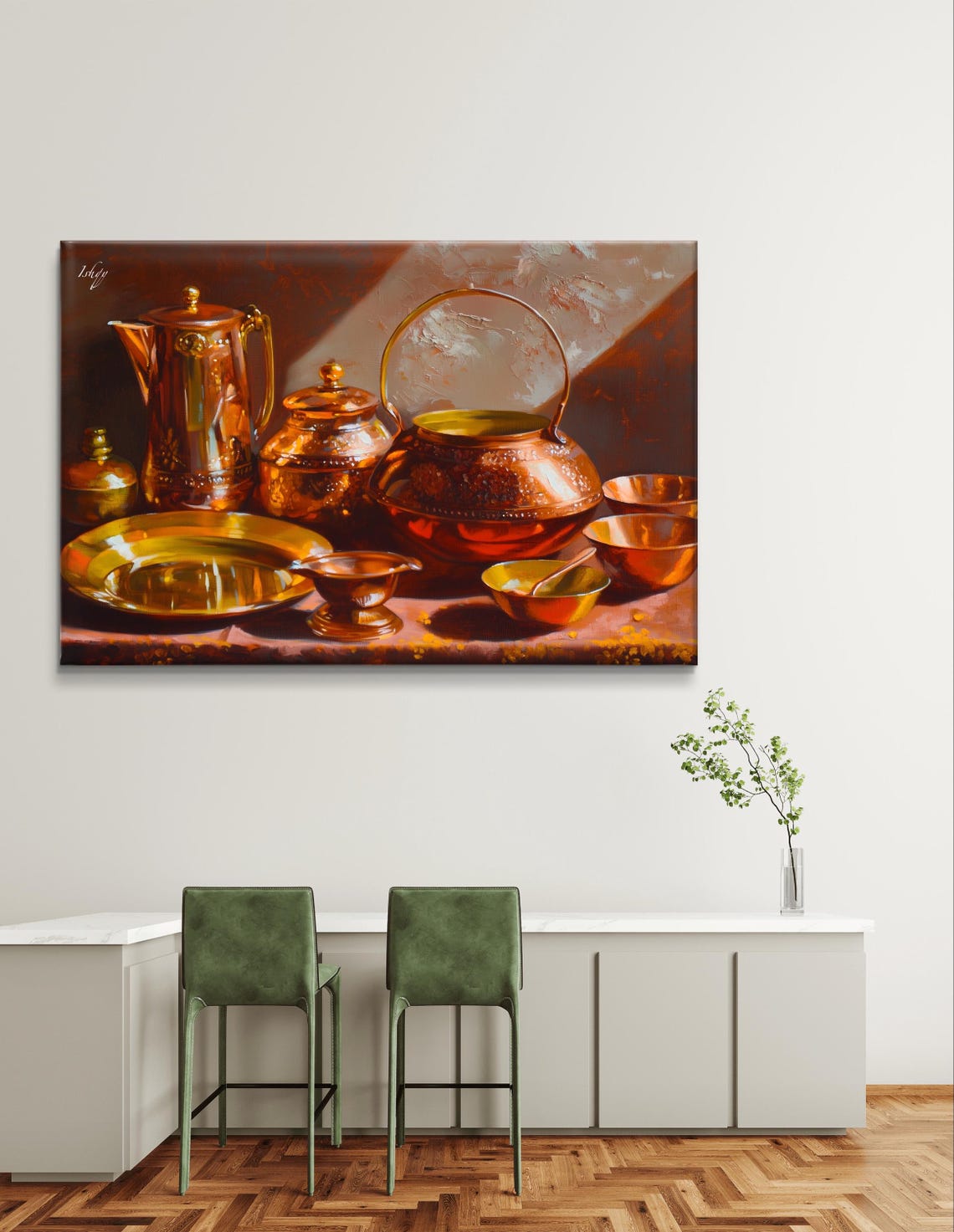 Copper Pots Classic Still Life Kitchen Oil Painting Warm Poster - Image 5