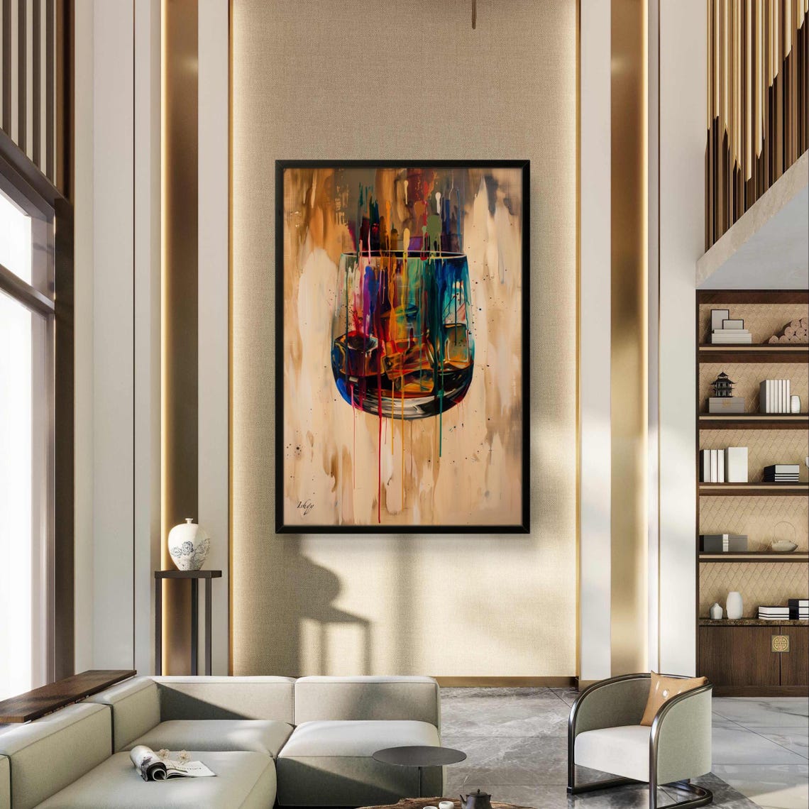 Abstract Whiskey Glass Vibrant Color Drip Modern Bar Art Poster - Image 2