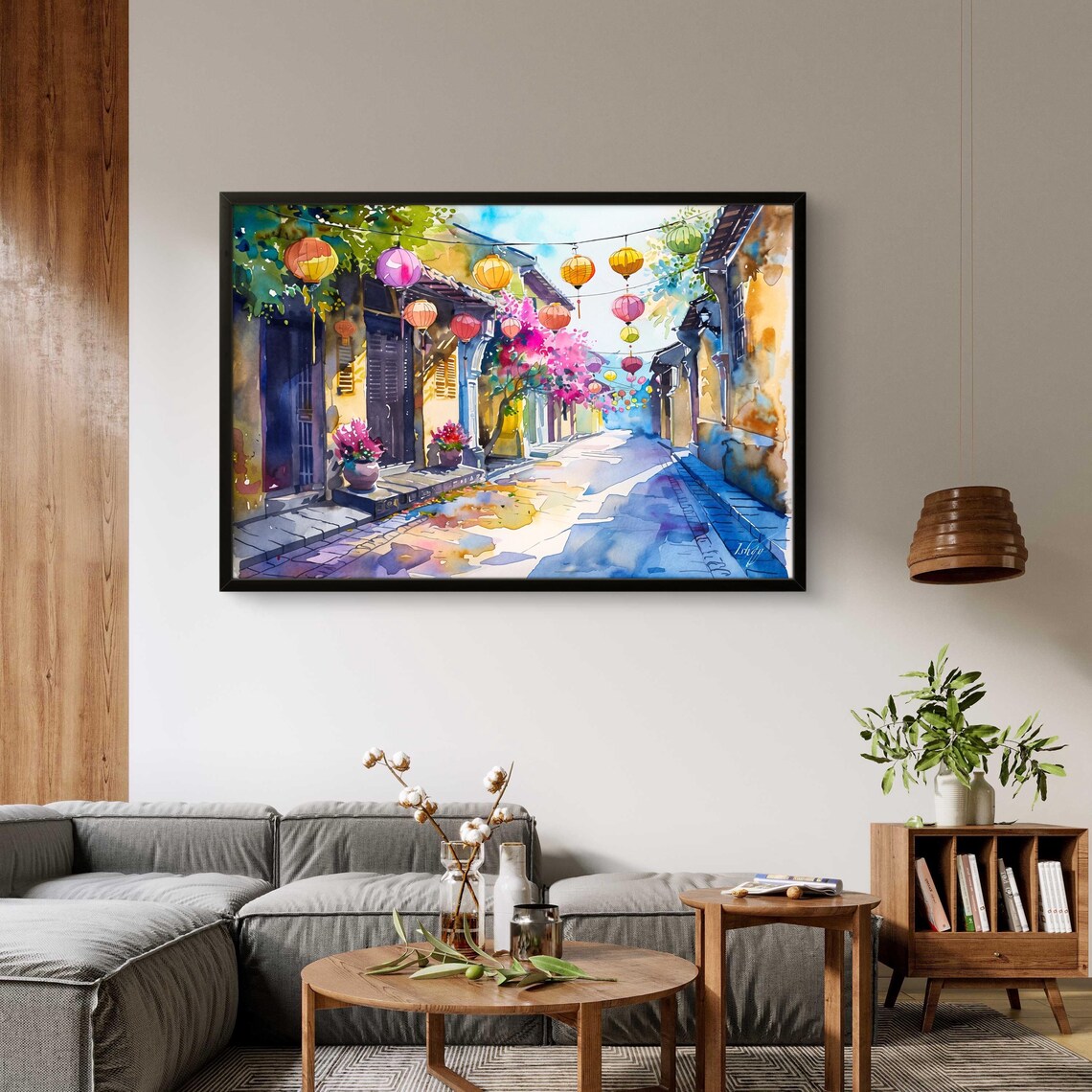 Hoi An Vietnam Watercolor Travel Poster, Historic Townscape - Image 2