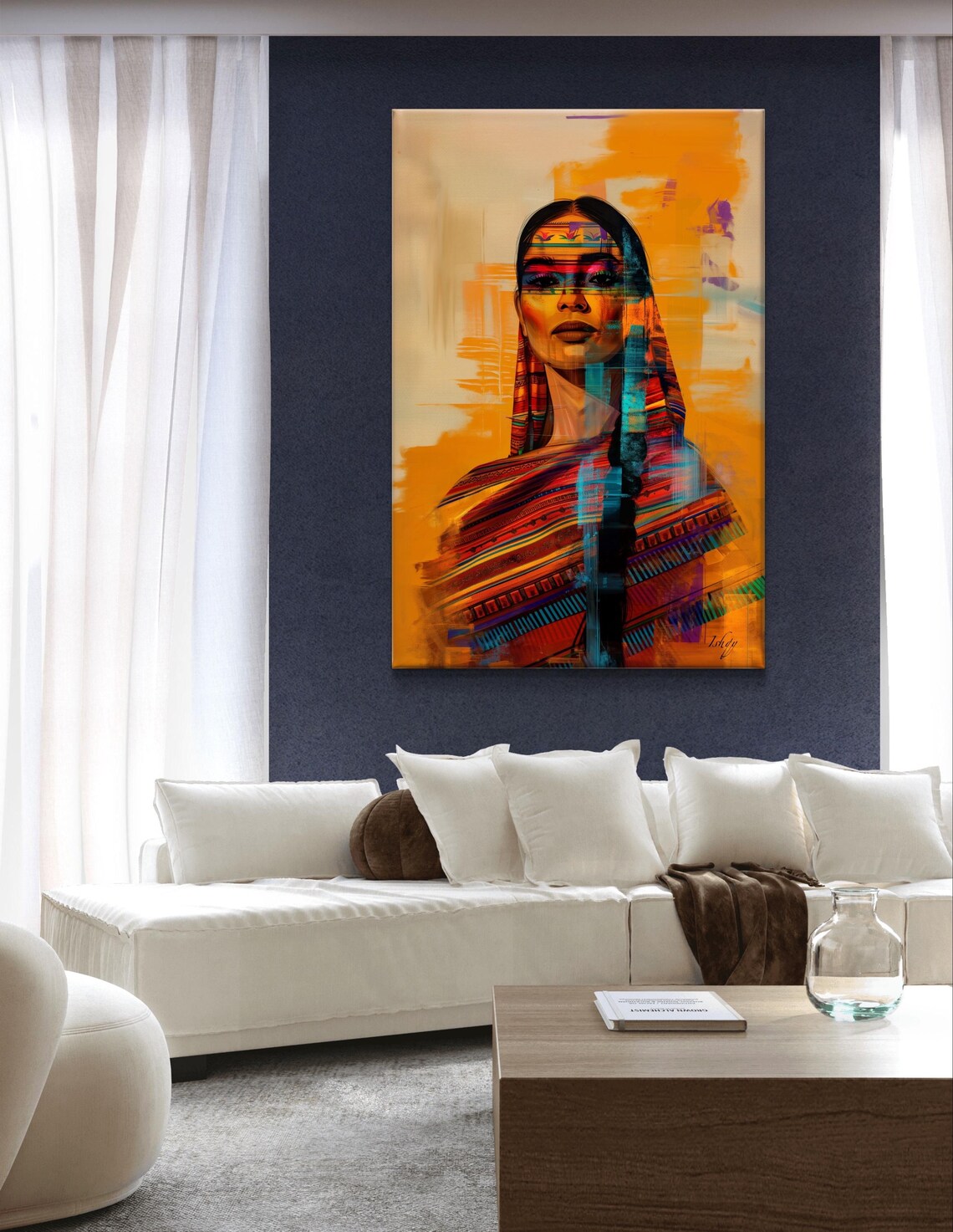 Mexican Woman Portrait in Serape Shawl Folk Art Painting Poster - Image 5