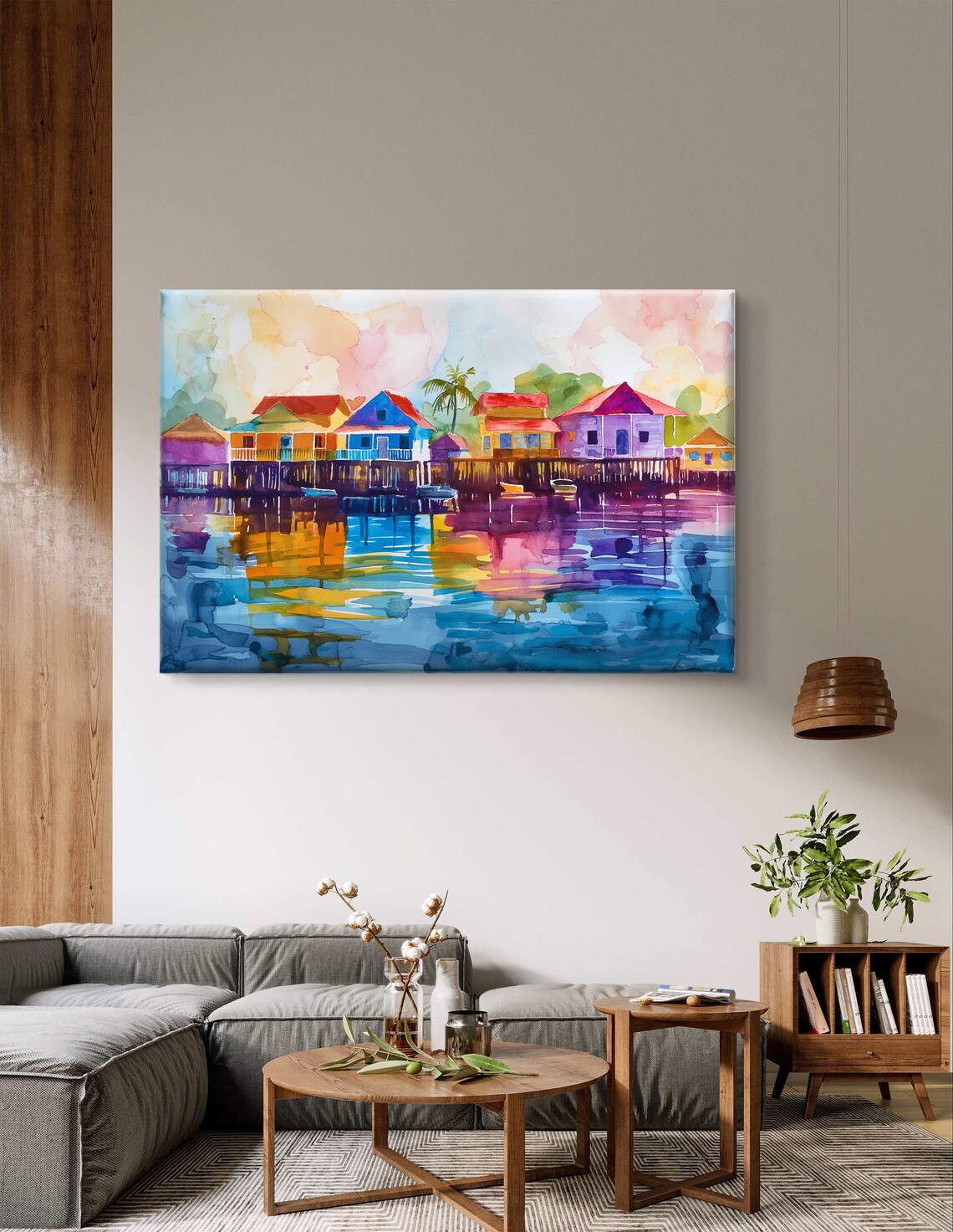 San Pedro Belize Stilt Houses Watercolor Reflection Art Poster - Image 5