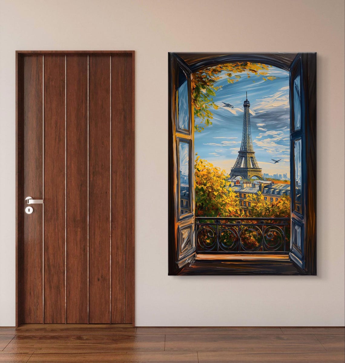 Paris Balcony Window View of the Eiffel Tower in Autumn Poster - Image 7