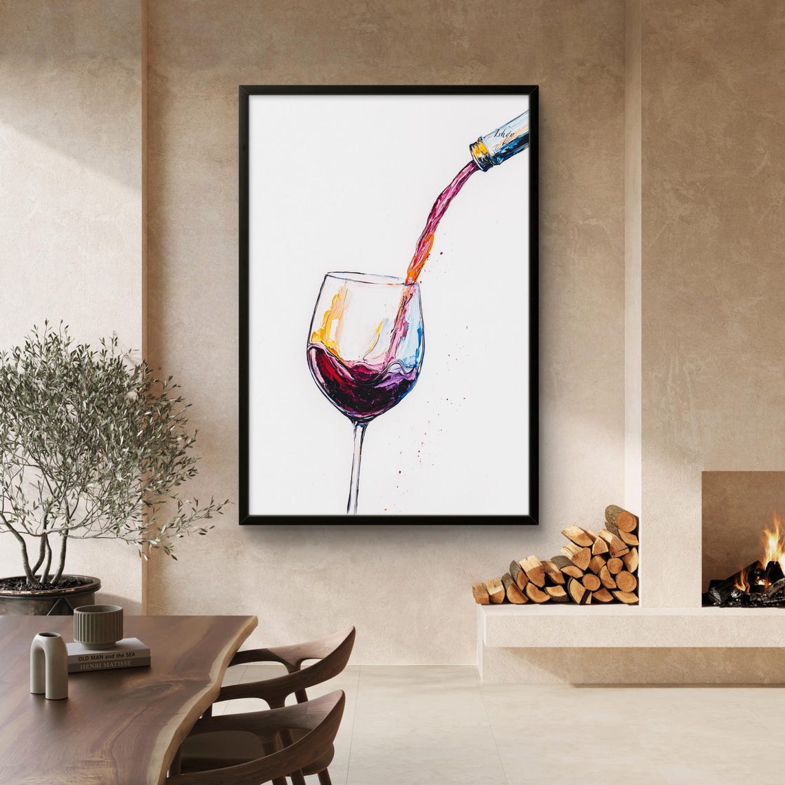 Red Wine Pouring Into Glass Expressive Minimalist Bar Poster - Image 3