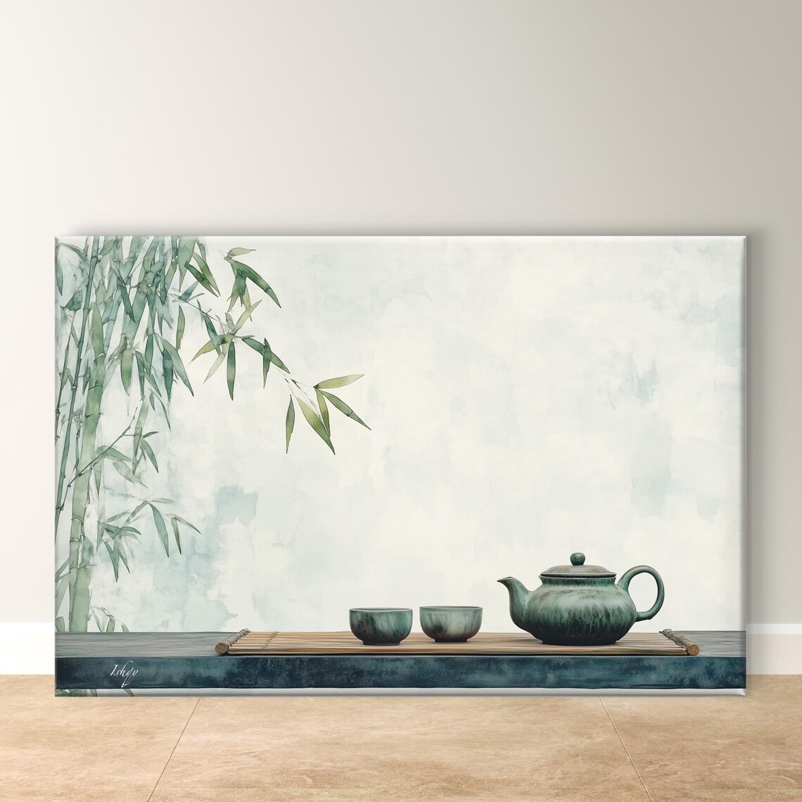 Zen Tea Set Minimalist Bamboo Art Print, Japanese-Inspired