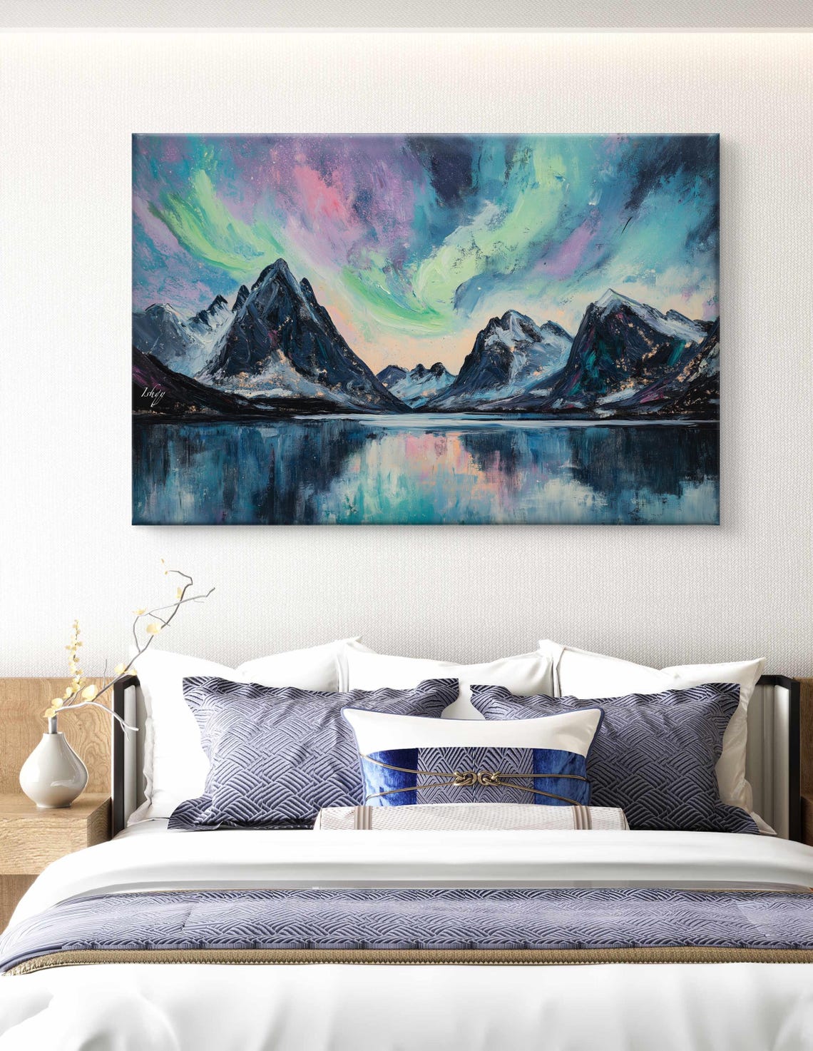 Vibrant Northern Lights Mountain Lake Reflection Night Sky Poster - Image 6