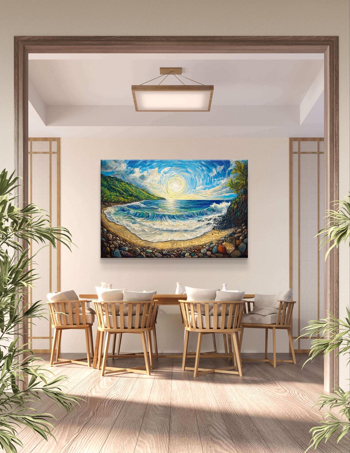 El Sunzal Beach Swirling Sun Over Ocean Waves Painting Poster - Image 5