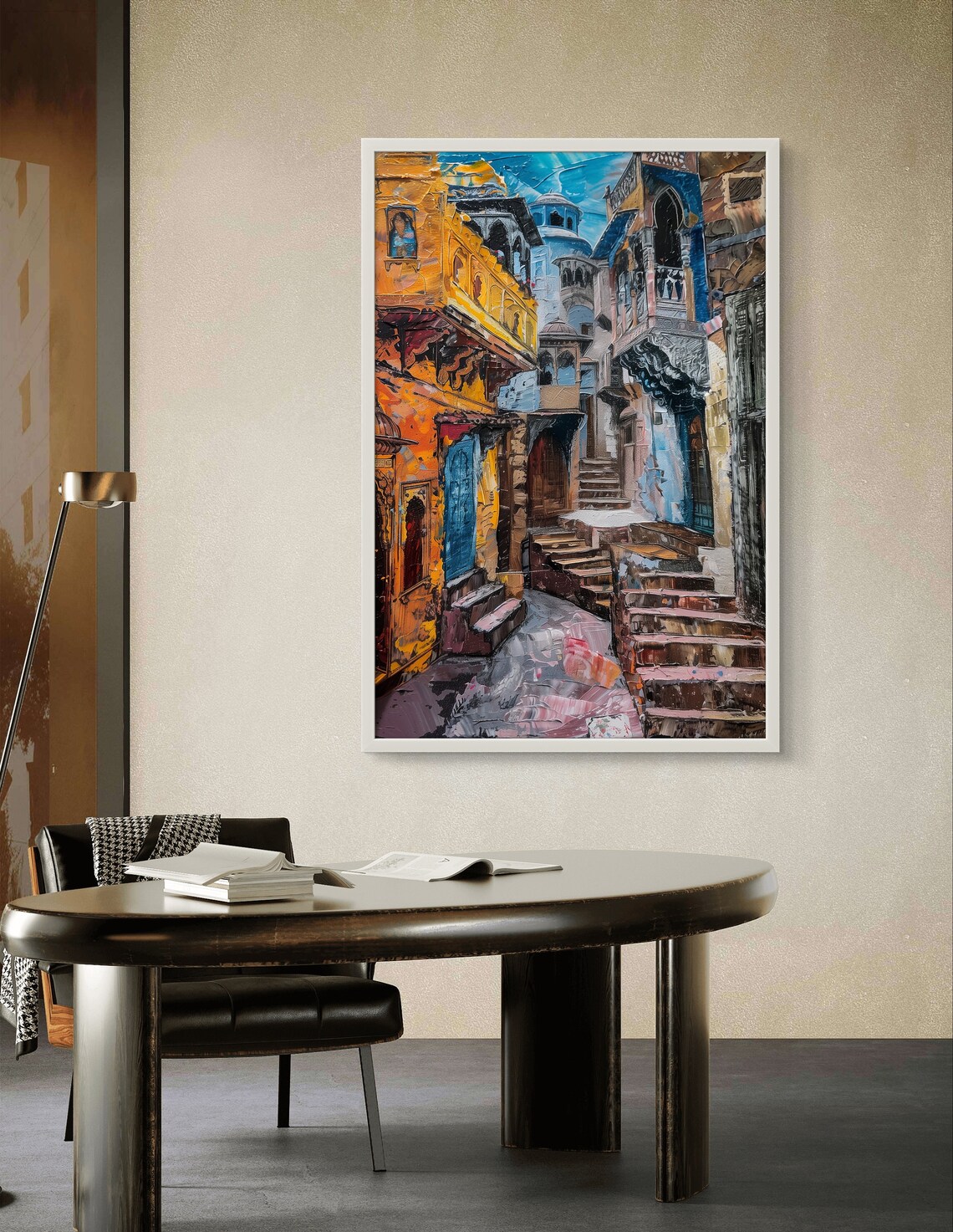 Jodhpur City Art Framed Indian Decor Blue City Wall Art Colorful Cityscape Cultural Wall Art Framed City Living Room Decor - Image 3