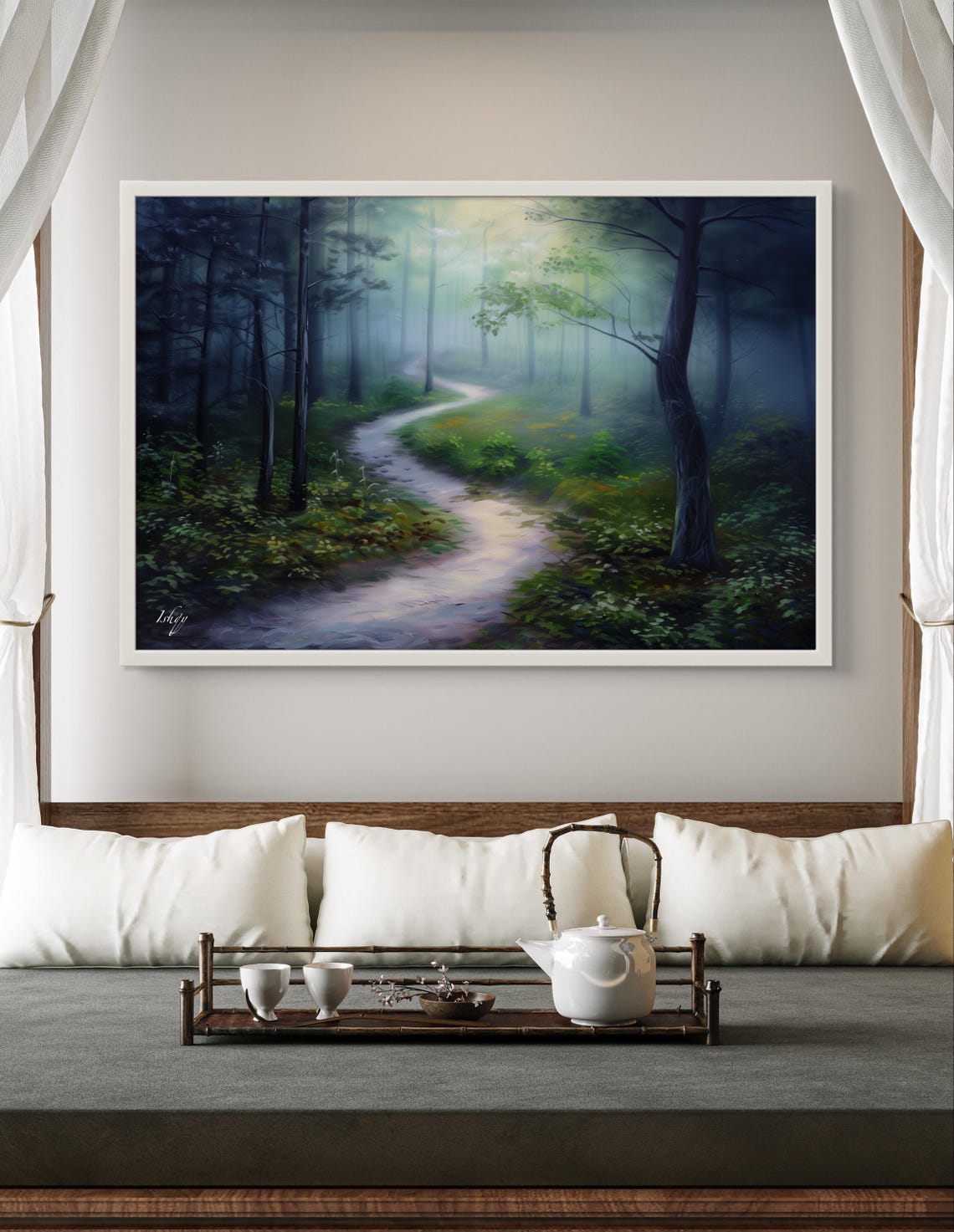 Misty Dream Forest Art Over The Bed Wall Art Framed Serene Nature Poster Dreamy Landscape Decor Unique Home Gift Idea - Image 3