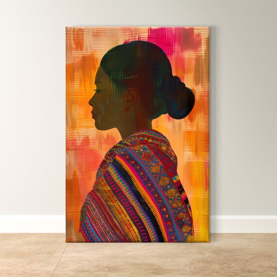 Guatemalan Woman Silhouette Colorful Woven Textile Portrait Poster