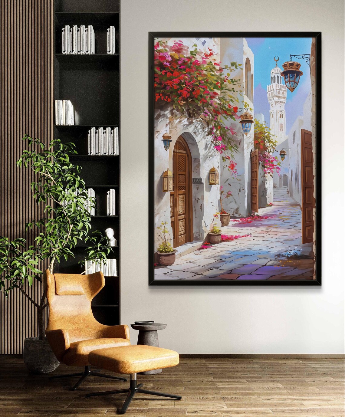 Muscat Oman Old Street Minaret Lanterns Bougainvillea Art Poster - Image 2