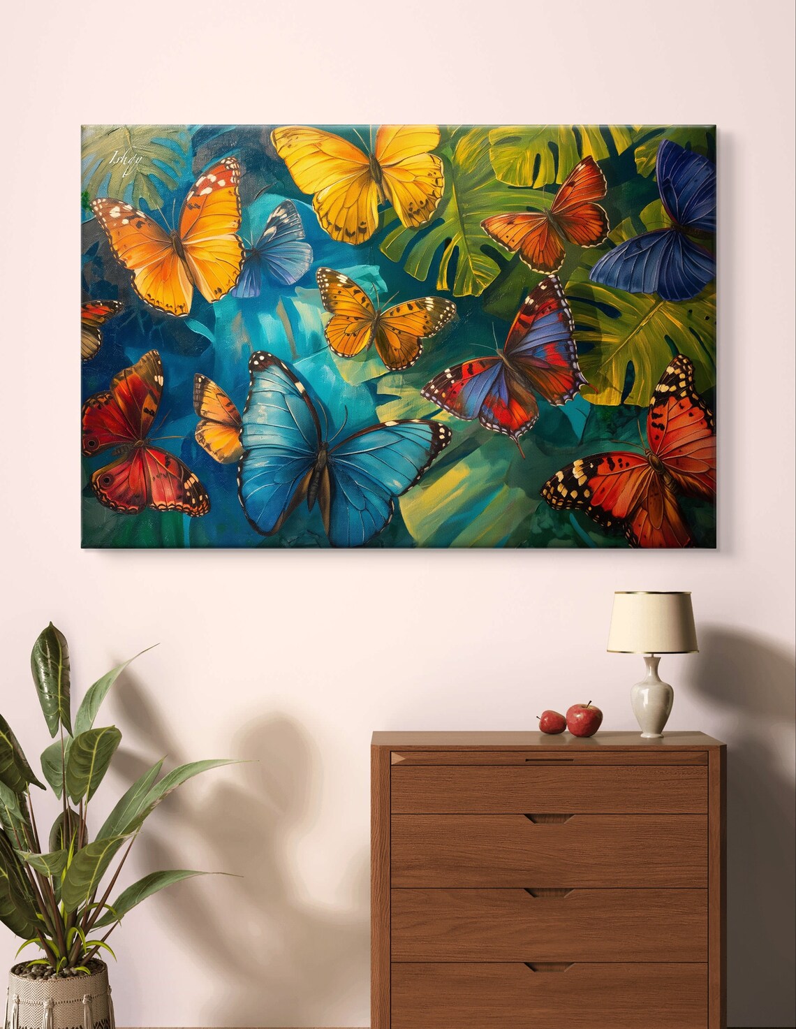 Colorful Butterflies Among Tropical Leaves Nature Painting Poster - Image 6