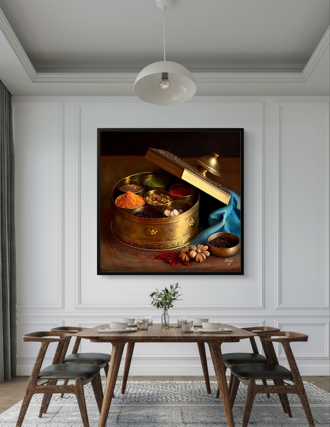Golden Brass Indian Spice Box Still Life Kitchen Art Decor Poster - Image 3