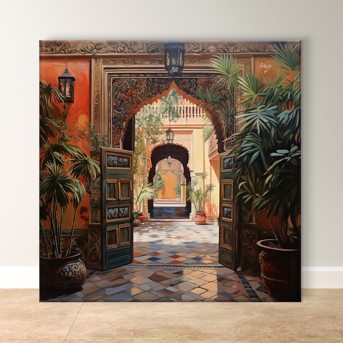 Grand Indian Haveli Courtyard Open Carved Doors Palace Art Poster