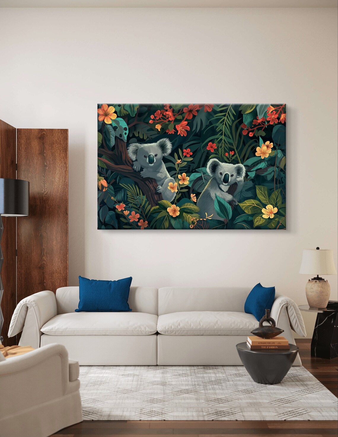 Two Cute Koalas In Flowering Jungle Whimsical Wildlife Poster - Image 5