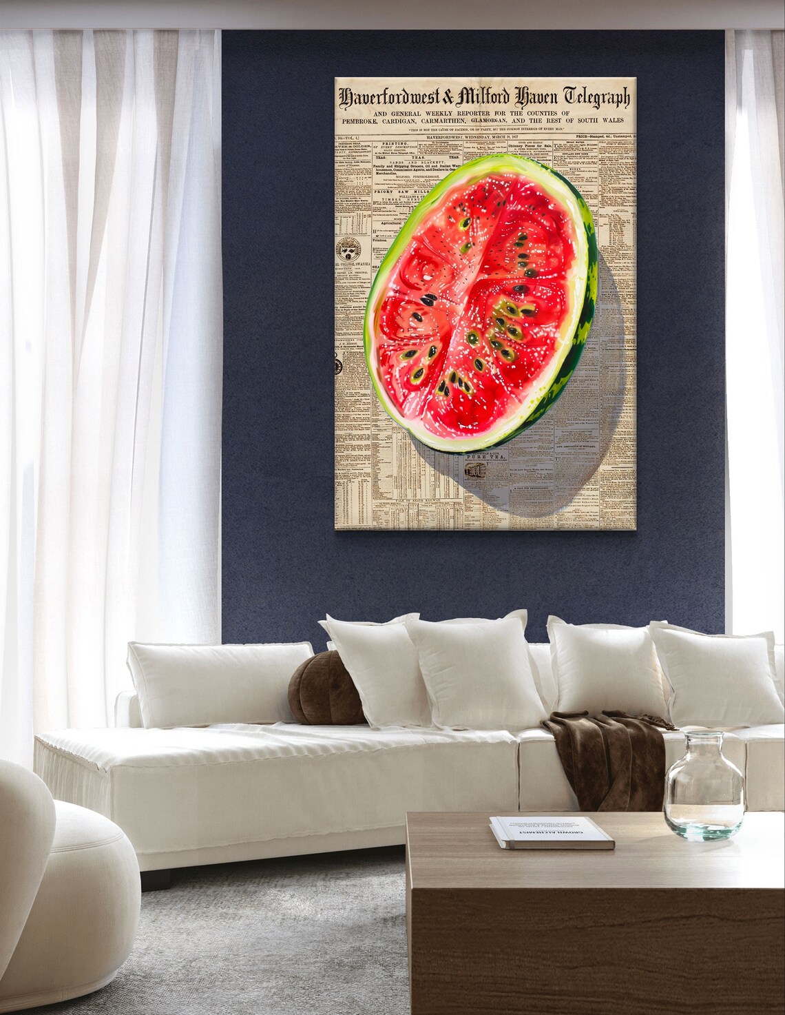 Juicy Watermelon Slice Vintage Newspaper Background Kitchen Art Poster - Image 6