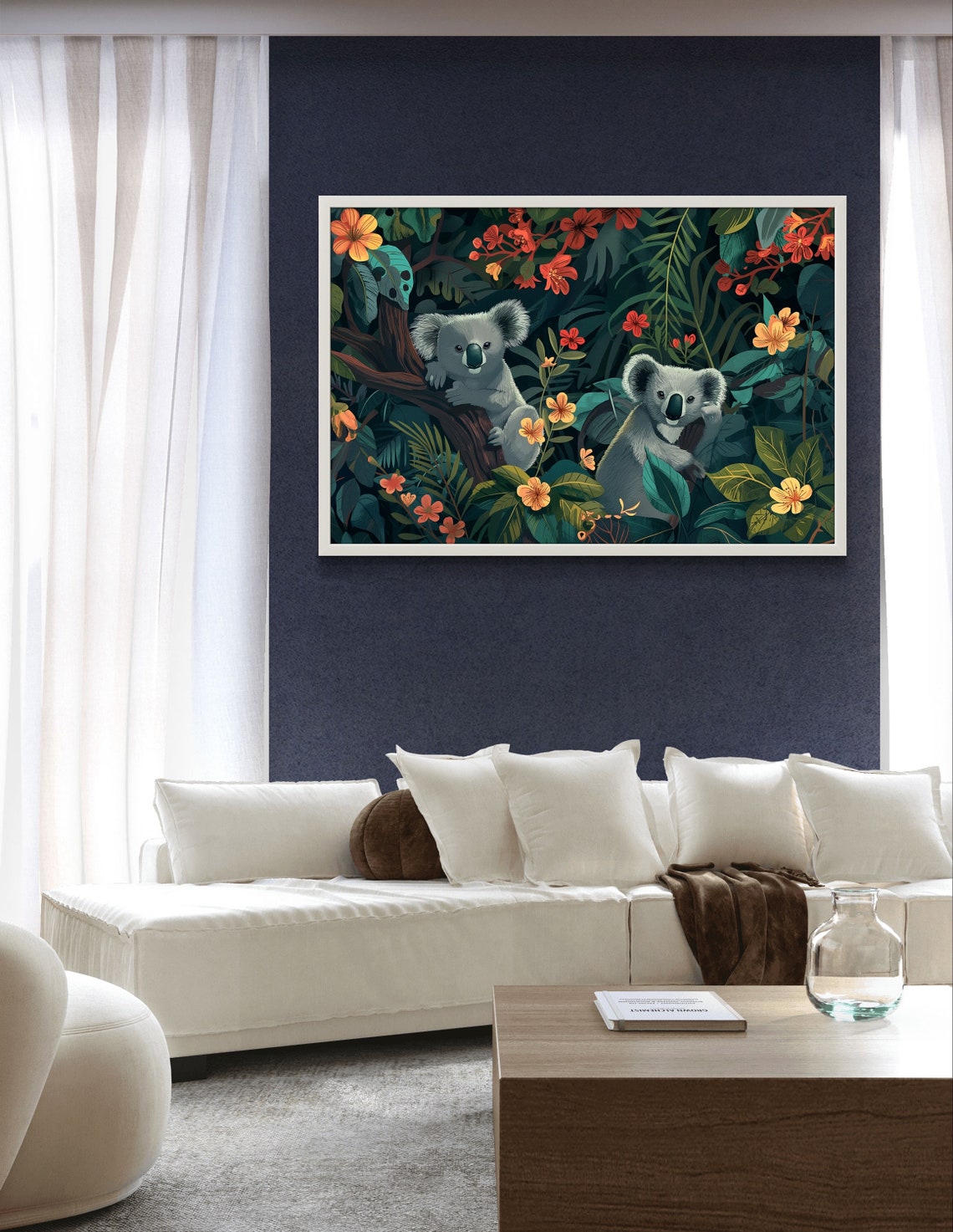 Two Cute Koalas In Flowering Jungle Whimsical Wildlife Poster - Image 3