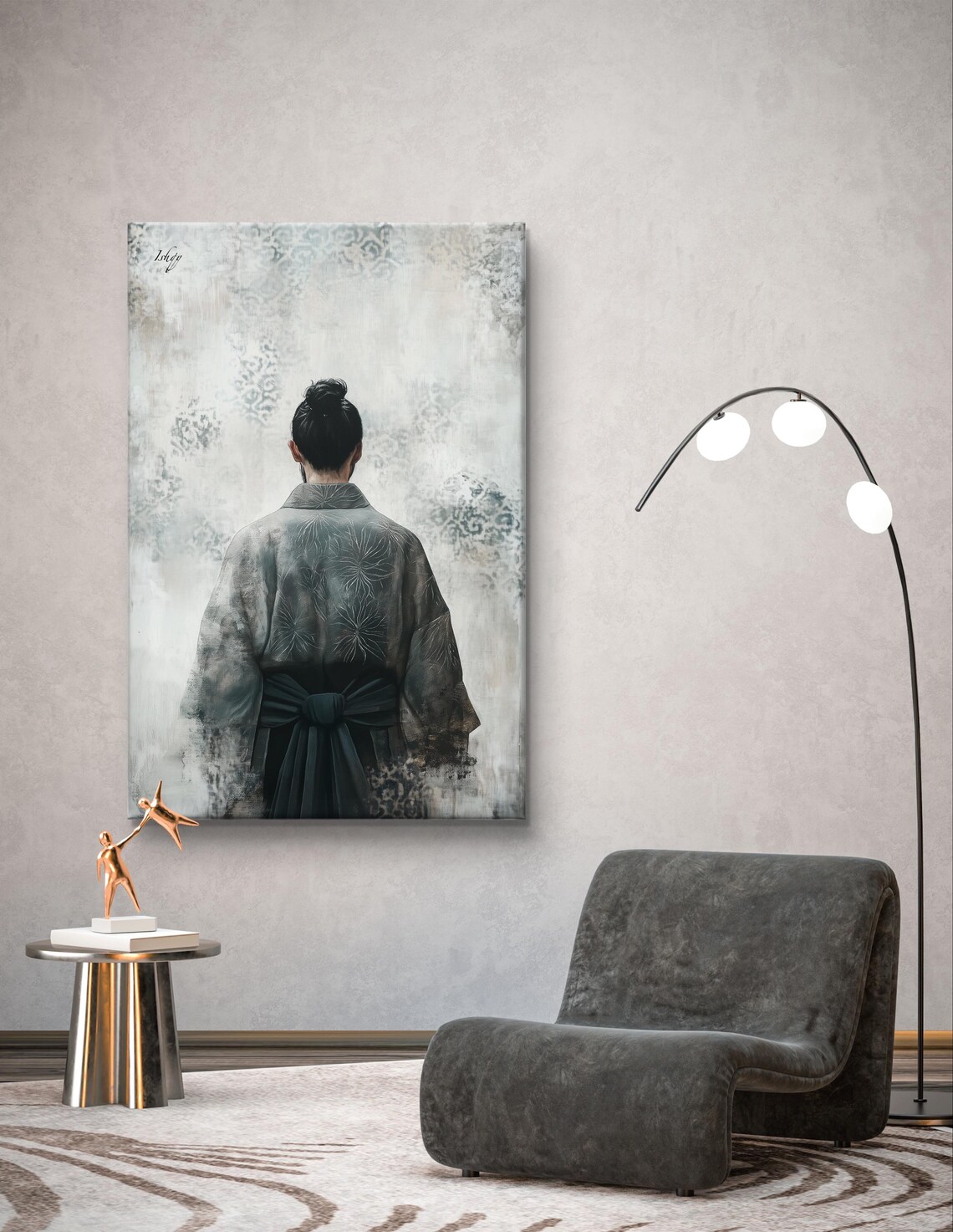 Woman in Gray Kimono Minimalist Zen Japanese Back Portrait Poster - Image 6