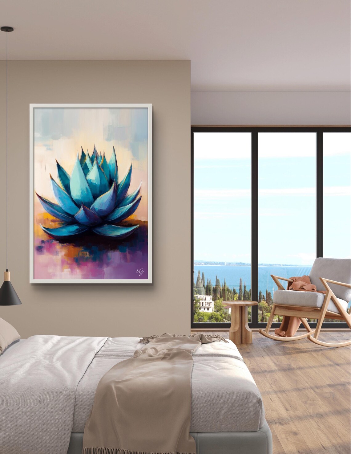 Blue Agave Plant Soft Pastel Botanical Desert Painting Poster - Image 3