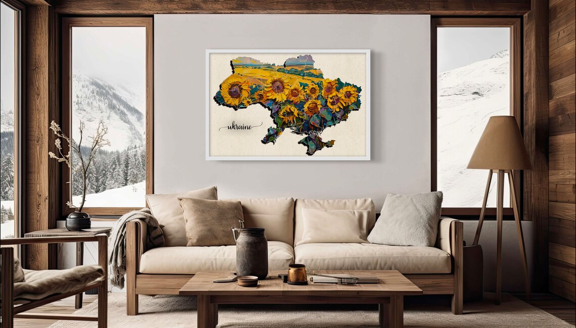 Ukraine Country Map Filled with Sunflower Painting Art Poster - Image 2