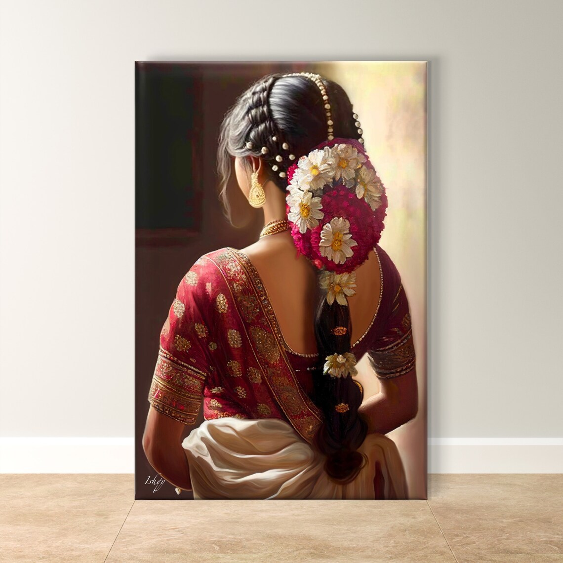South Indian Woman With Jasmine Braid Saree Portrait Heritage Poster
