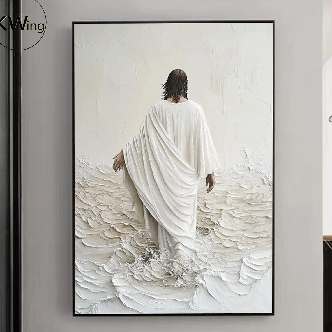Jesus Walking on White Waves Textured Impasto Faith Wall Art Poster