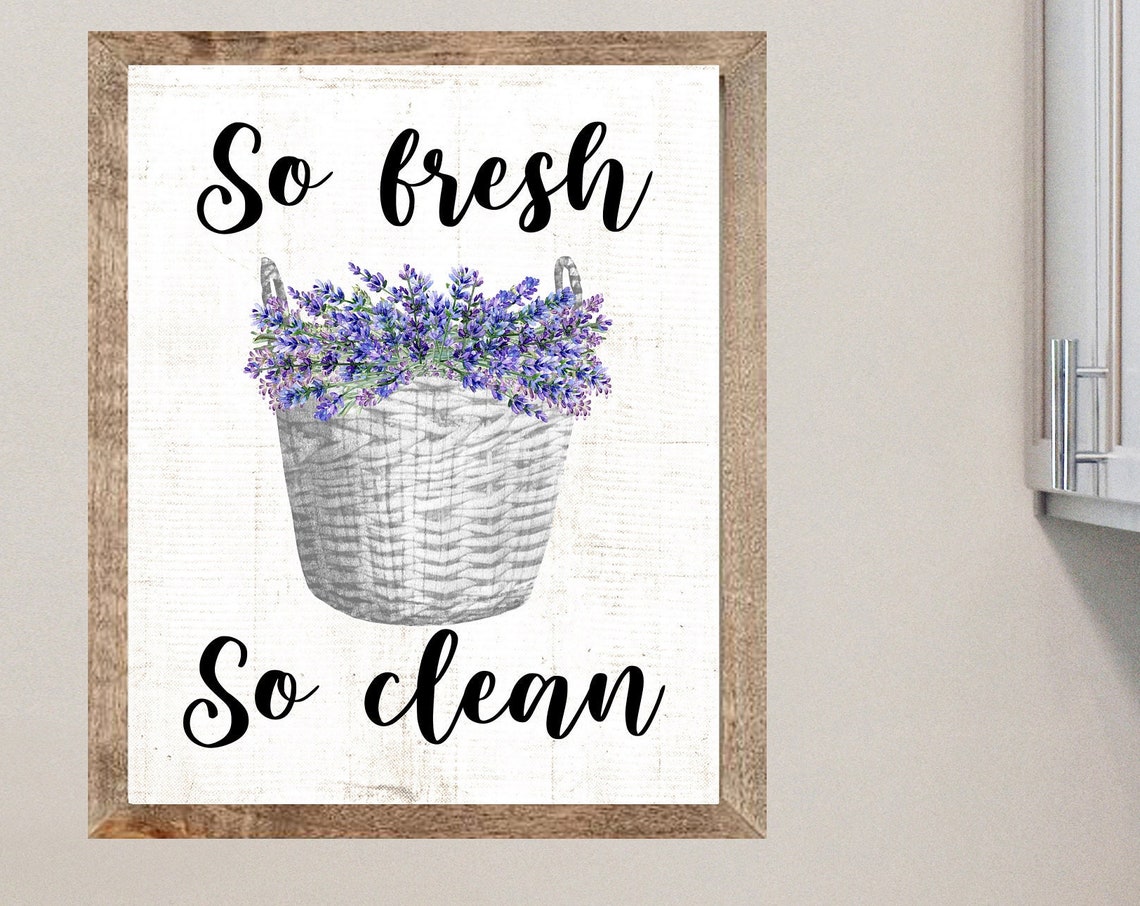 So Fresh So Clean White Basket Lavender Floral Laundry Poster