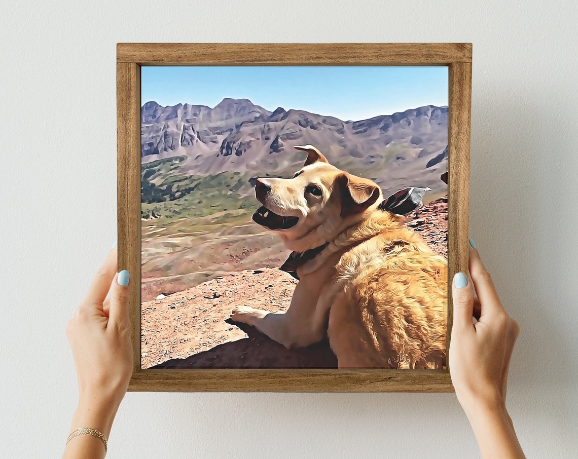 Personalized Oil Effect Dog Portrait Scenic Mountain Framed Poster