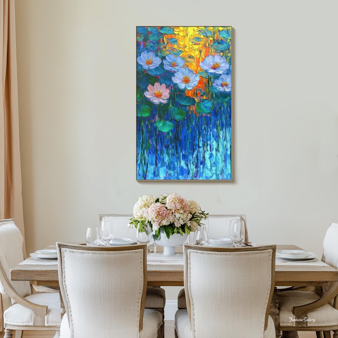 Water Lilies Pond Sunset Impressionist Floral Oil Painting Wall Art - Image 3