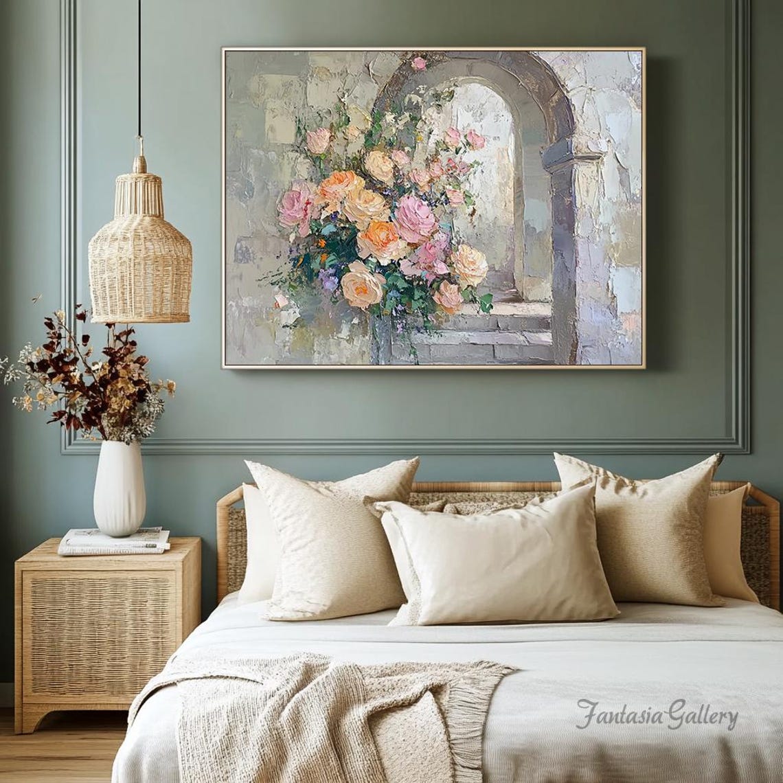 Romantic Floral Archway With Blush Pink Roses Textured Wall Art - Image 4