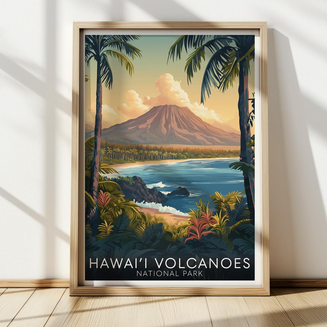 Hawaii Volcanoes National Park Vintage Tropical Travel Poster